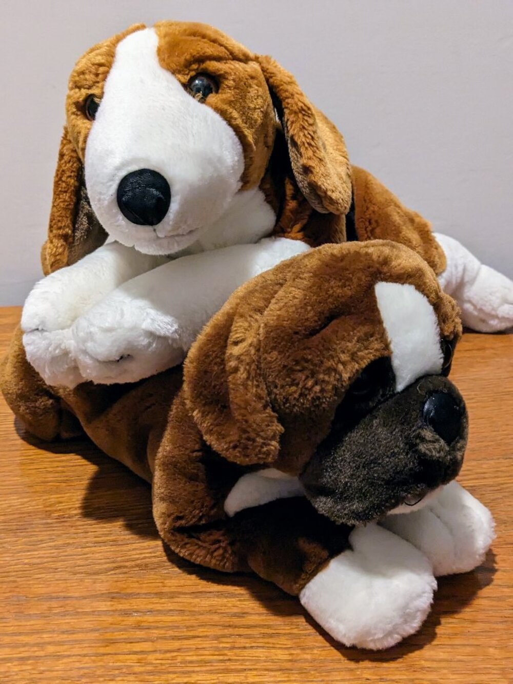 2 Stuffed Animal Plush Huggable Dogs Adorable Boxer and Hound Dog